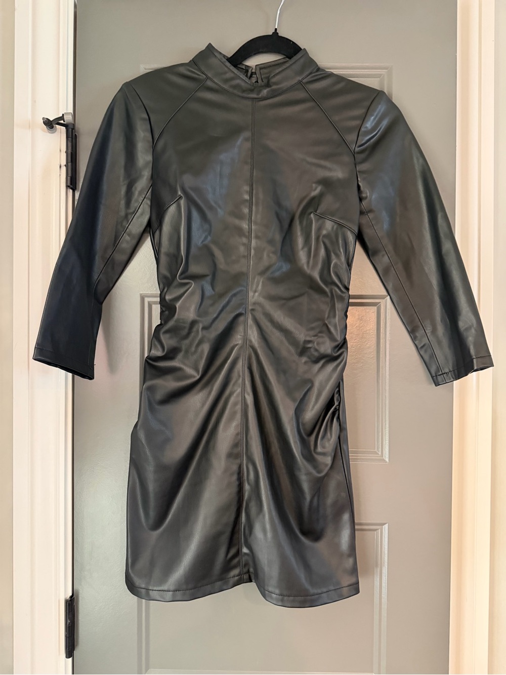 Zara Black Faux Leather Mini Dress with open back
